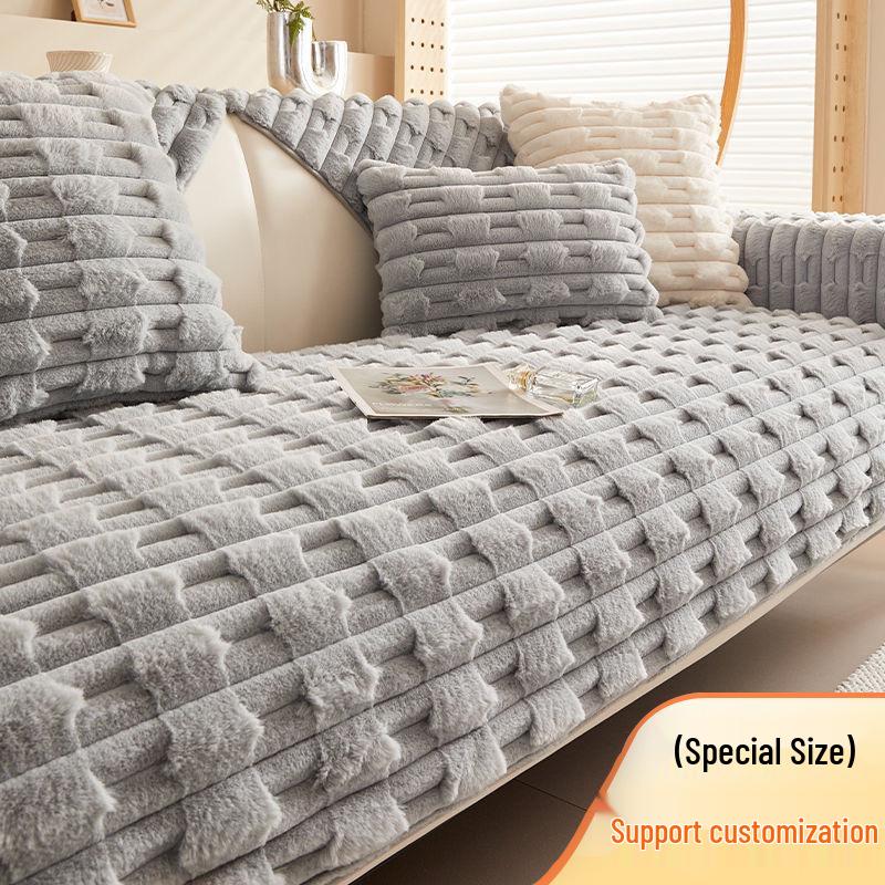 Exclusive Plush Rabbit Fur Sofa Cushion: Autumn/Winter Non-Slip Thickened Seat Cover