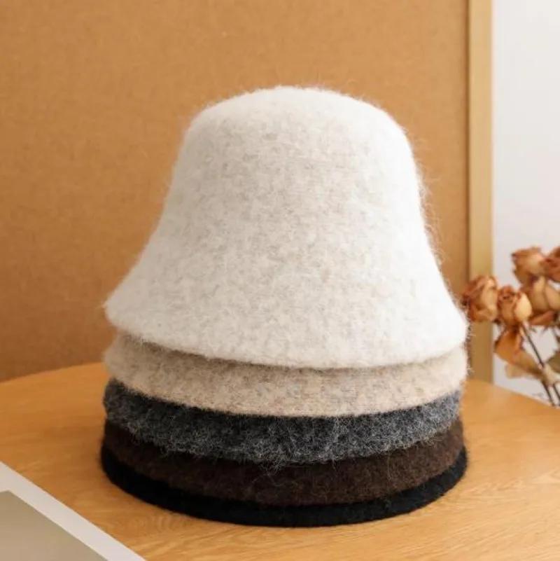 Ins Fashion Ladies Fluffy Panama Korea Designer M Wool Warm Bucket Hat For Women Fashion Fisherman Winter Hats Cap