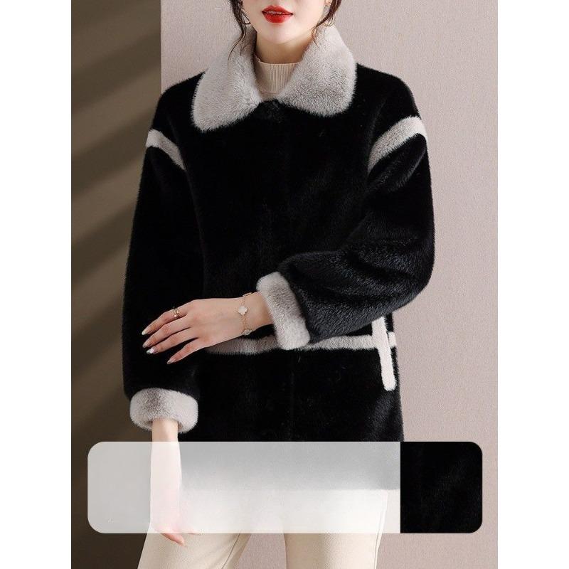 Manteau à la mode en fausse fourrure de vison pour maman Veste d'hiver pour femme épaissie Vêtement d'extérieur tendance