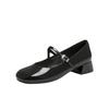 Patent leather Mary Jane shoes women's round head shallow mouth spring new product cross strap niche buckle square heel single shoes