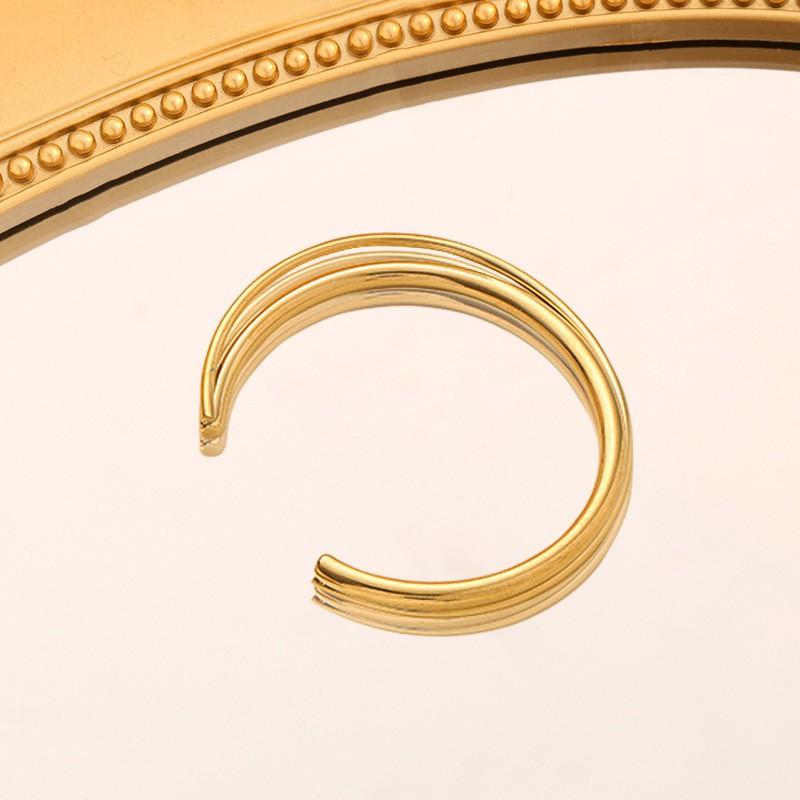 Minimalist Geometric Double-Layer Open Cuff Bracelet Women 18K Gold Plated Titanium Steel Fashion Jewelry