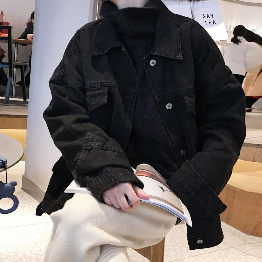 Cowboy Jacket for Female Spring Autumn Students Loose Black Versatile Denim Jacket Short Top for Women