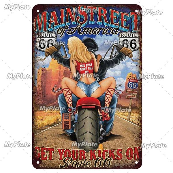 Motorcycle Garage Metal Sign Vintage Plaque Tin Sign Plate Wall Decor For Bar Man Cave Sign Pinup Girl Poster