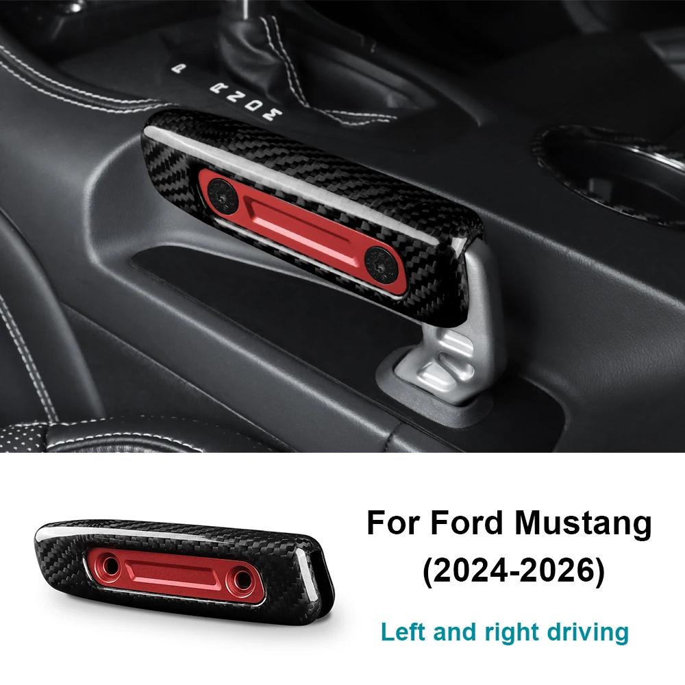 Real Hard Carbon Fiber Cover For Ford Mustang GT Dark Horse EcoBoost 2024 2025 2026 Replace Handbrake Grip Sticker Handle Trim