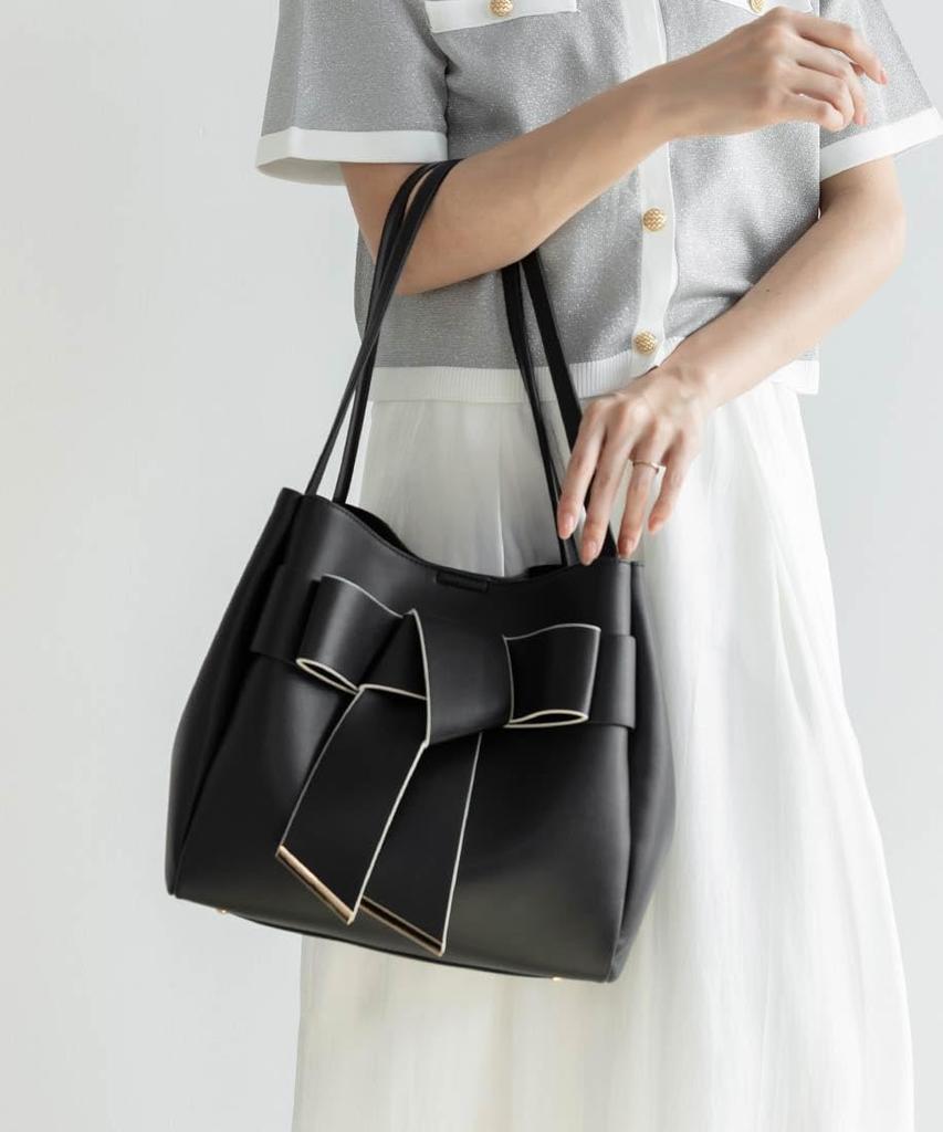Randa Ribbon Tote Bag FB35300 Black Women's (A4 Compatible)
