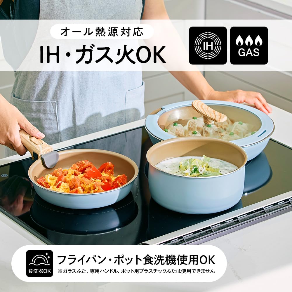 Evercook Fit Ei IH und Gasherd Smoky von Doshisha Rolle, Kompatibel, 500 Tage Garantie, PFOA-frei, PFOS-frei, Abnehmbar, Blau,
