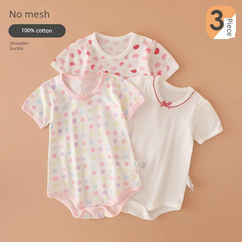 Japanese-Style Baby Romper, Pure Cotton, Thin, Breathable Mesh, Short-Sleeve Jumpsuit for Baby Girls, Summer