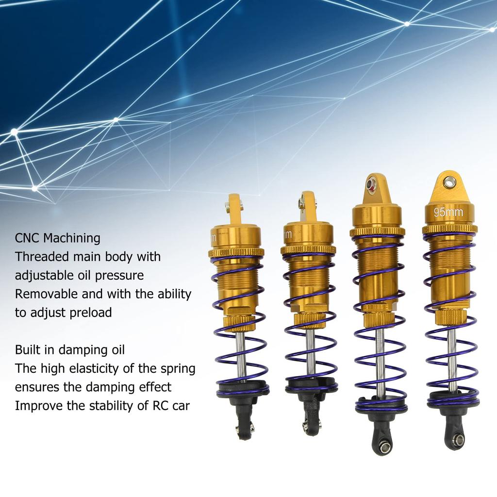 RC Stötdämpare Fram och Bak, Justerbar Hydraulisk Aluminiumlegering för 1/10 Skala RC-Bilar, Balanserad Körning och Korrosionsskydd (Guld)