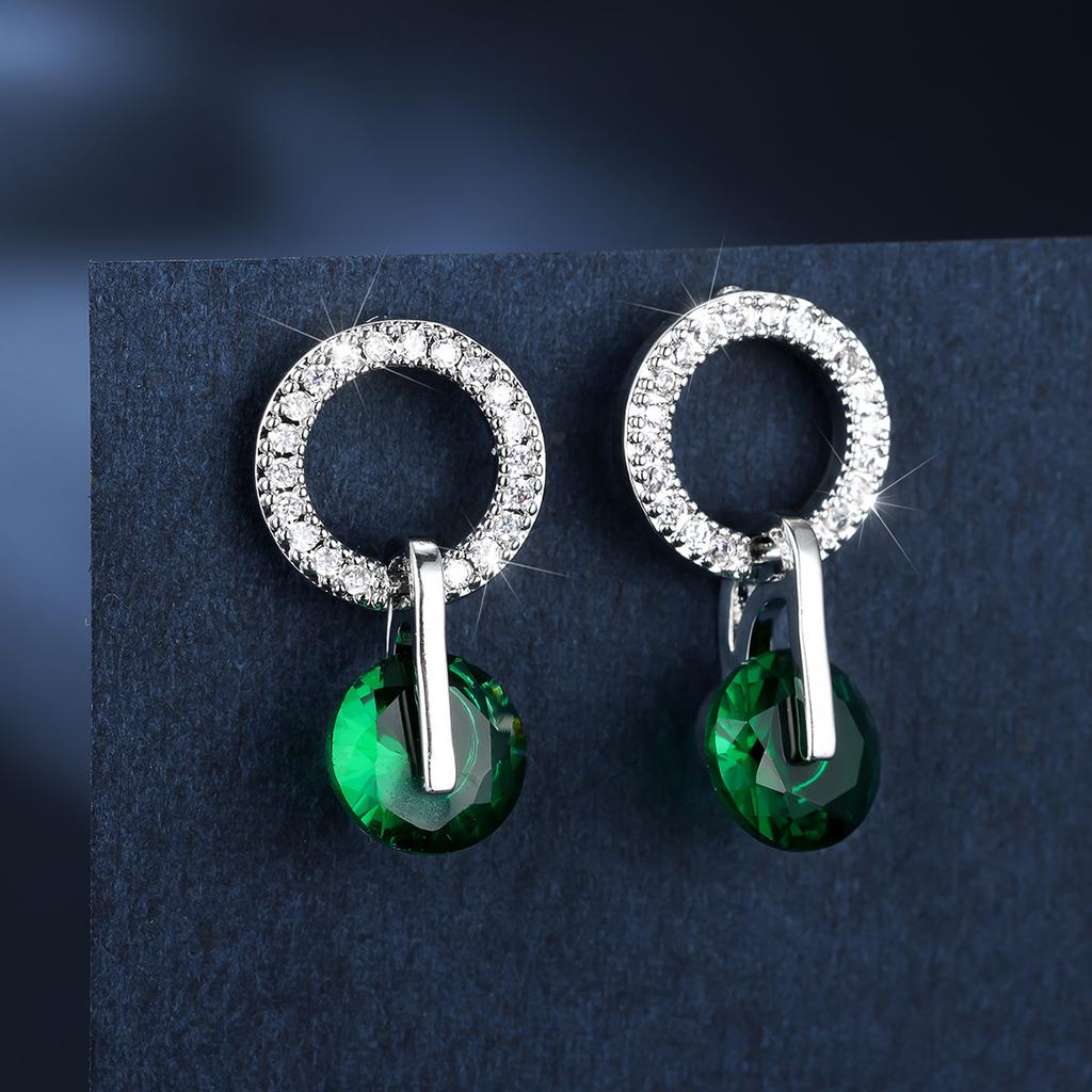 Round Diamond Zircon Korean Style Earrings for Women Simple and Niche Accessories