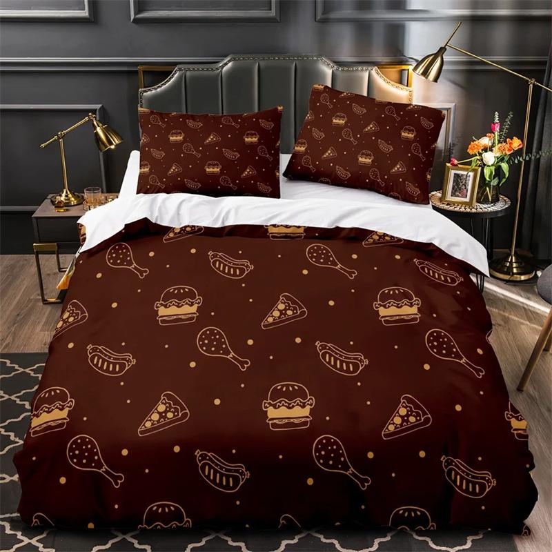 Cartoon Foods Duvet Cover Delicious Pie for Kids Teen American Fast Food Theme Bedroom Decorations Polyester Quilt Cover Queen