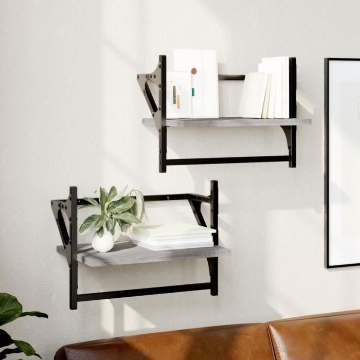 VidaXL Wall Shelves with Bars 2 Pcs Sonoma Grey 40x25x30 Cm 836241