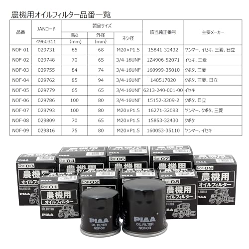 PIAA Oil Filter [For Agricultural Machinery] Spin-on (Cartridge Type) [Genuine Number: 15841-32432] 1 Piece Main Manufacturers: Yanmar, Iseki, Mitsubi