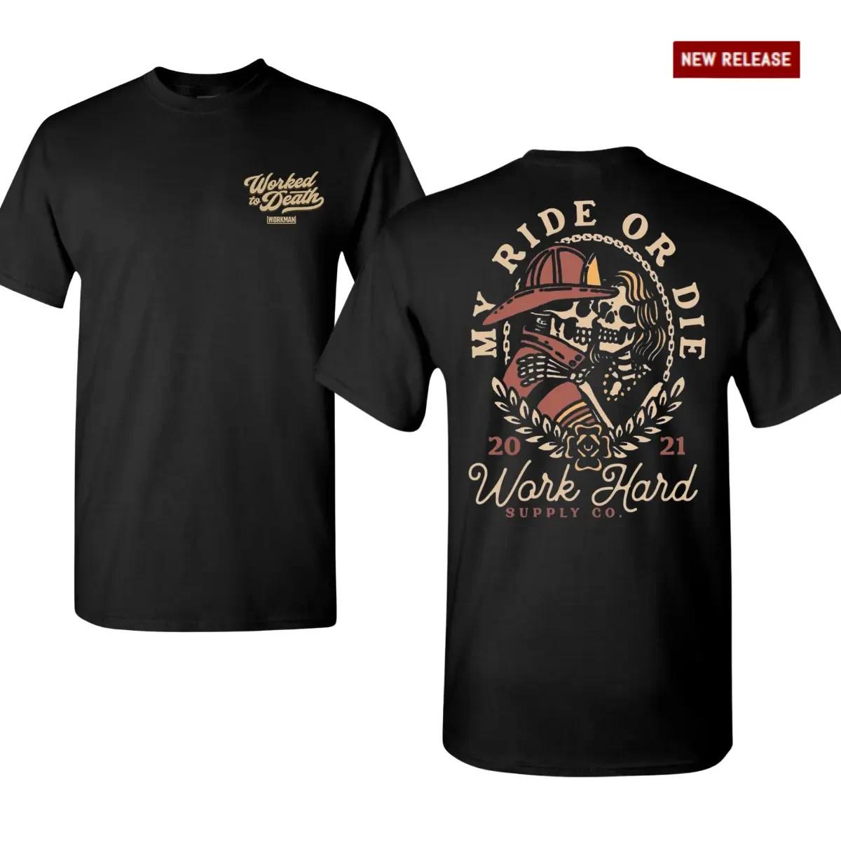 Ride or Die Firefighter T-Shirt, Firefighter Skull Love Graphic Tee, Fireman S
