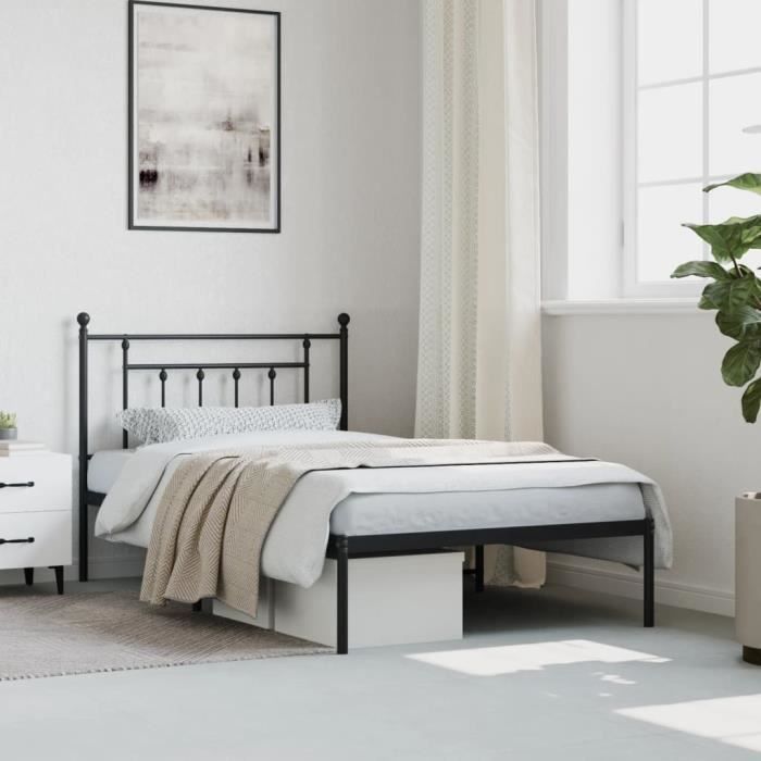 VidaXL Cadre de lit métal avec tête de lit noir 107x203 cm 353533