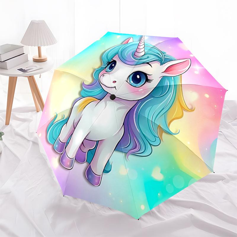 Rainbow Unicorn Automatic Opening/Closing Umbrella with Foldable Design, Outdoor Festival Gift for Fans Travel Daily Use1121114a