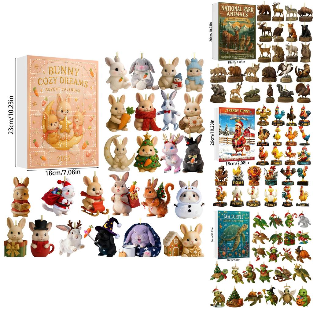 Tierische Weihnachtsserie Acryl-Hängeornamente mit 24 Stück für Weihnachtsdekoration und zum Verschenken