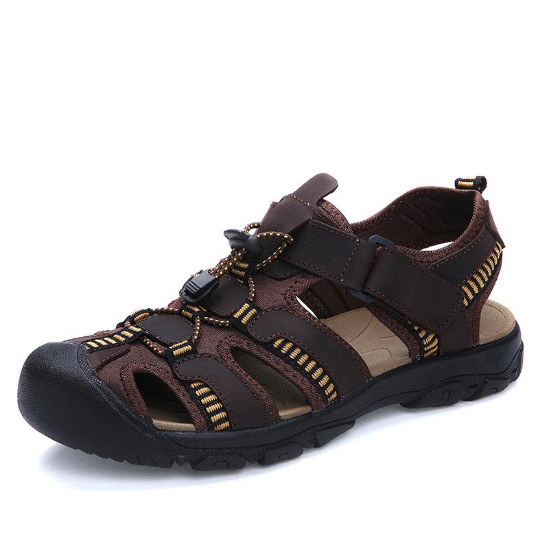 

2025 summer new men s baotou beach shoes men s outdoor leisure creek walking sandals cowhide large size factory direct sales 48