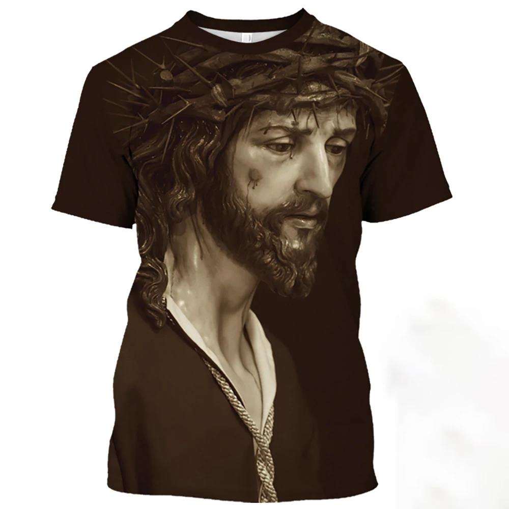 Jesus Christ Pattern Print T-Shirts Summer Casual O-Neck Oversized Quick-Drying Short Sleeve Catholicism Men's T-shirts
