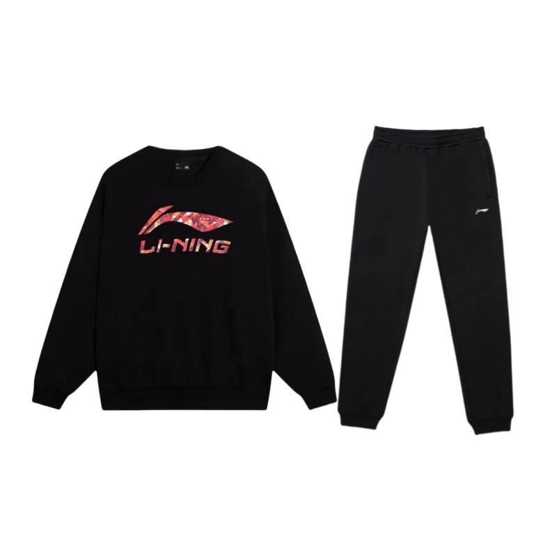 Li-Ning Pullover Round Neck Cuffed Warm Knitted Casual Sports Suit Unisex Suit Black YWDT525-2+AKLTC59-1