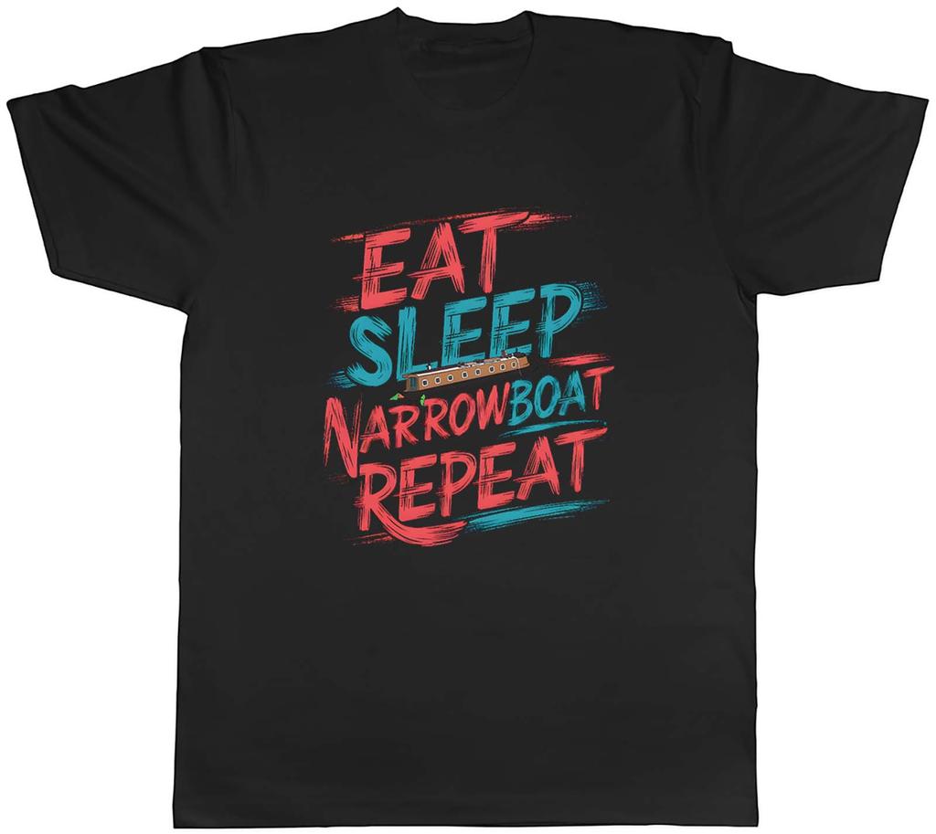 Eat Sleep Narrowboat Repeat Unisexs TShirt Canal Boat Barge Tee Gift