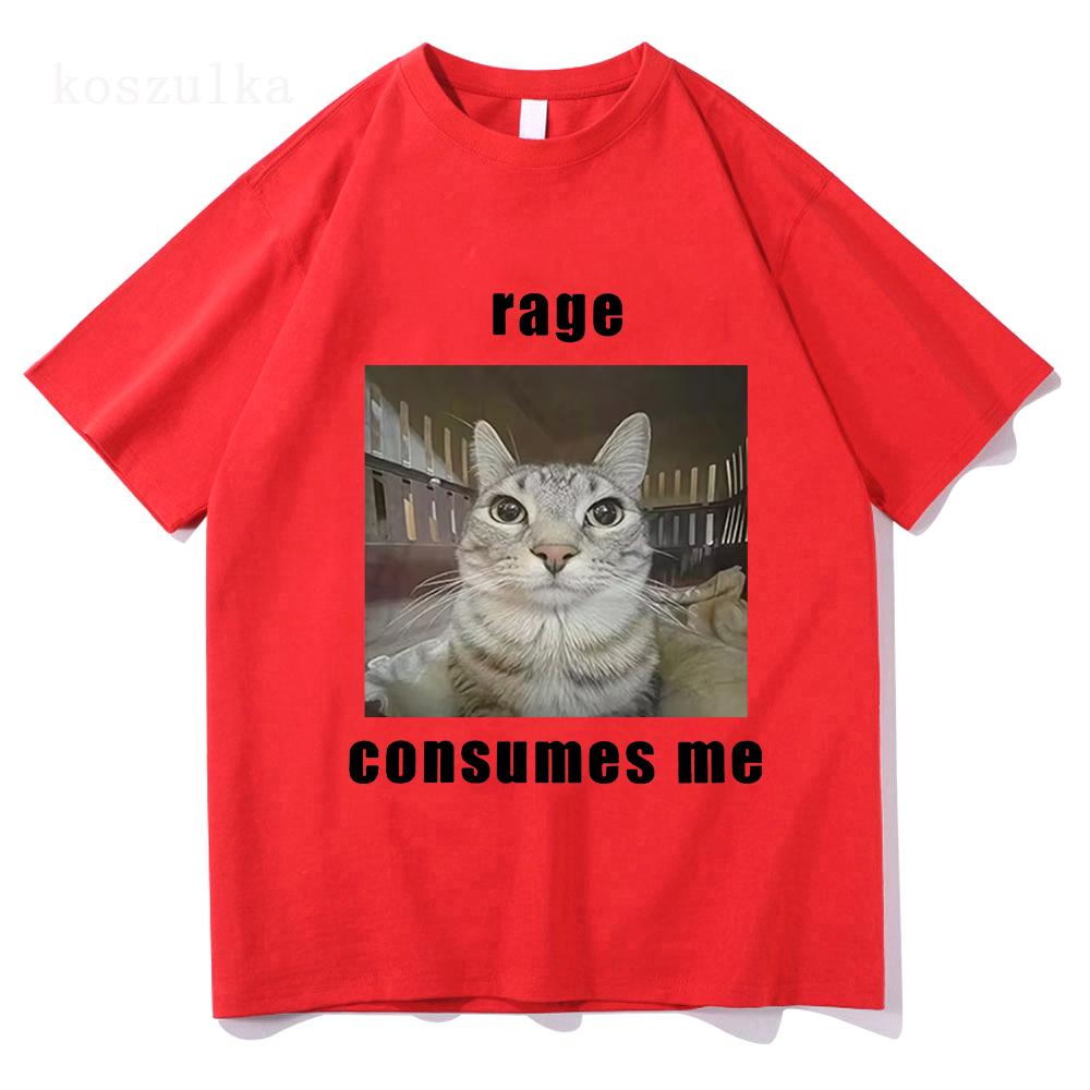 Funny Rage Consumes Me Cat Meme Graphic T Shirt Fashion Vintage Short Sleeve T-shirt Men Women Casual Cotton Oversized T-shirts
