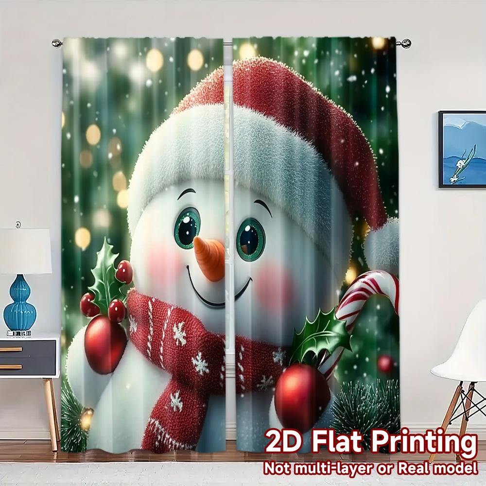 2pcs,Curtains Cute Snowman Christmas Winter Scene (6) Print Modern Curtains Versatile Polyester Fabric Curtains Holiday