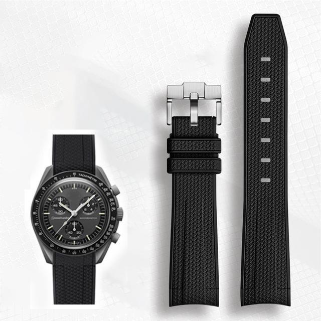 Cinturino Avanzato in Gomma per Orologi Rolex Omega X Swatch Joint MoonSwatch Constellation Sports Cinturino da 20mm Banda con Estremità Curva