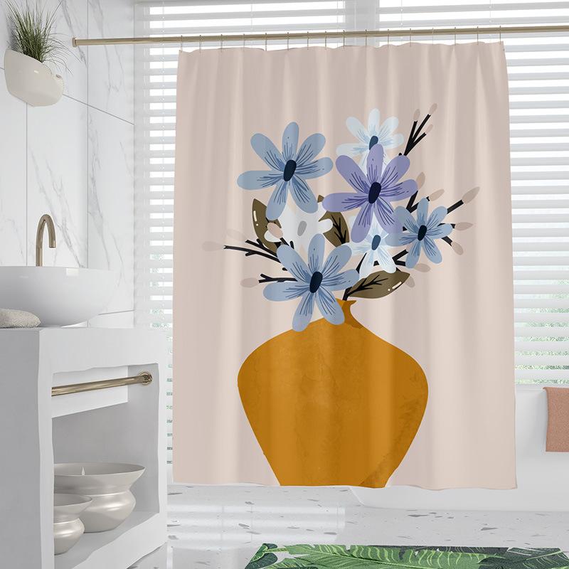 Chat Nordique Fleurs lavable Résistant à la saleté Rideau de douche Pommeau de douche étanche Polyester Rideau de bain Pour décoration intérieure