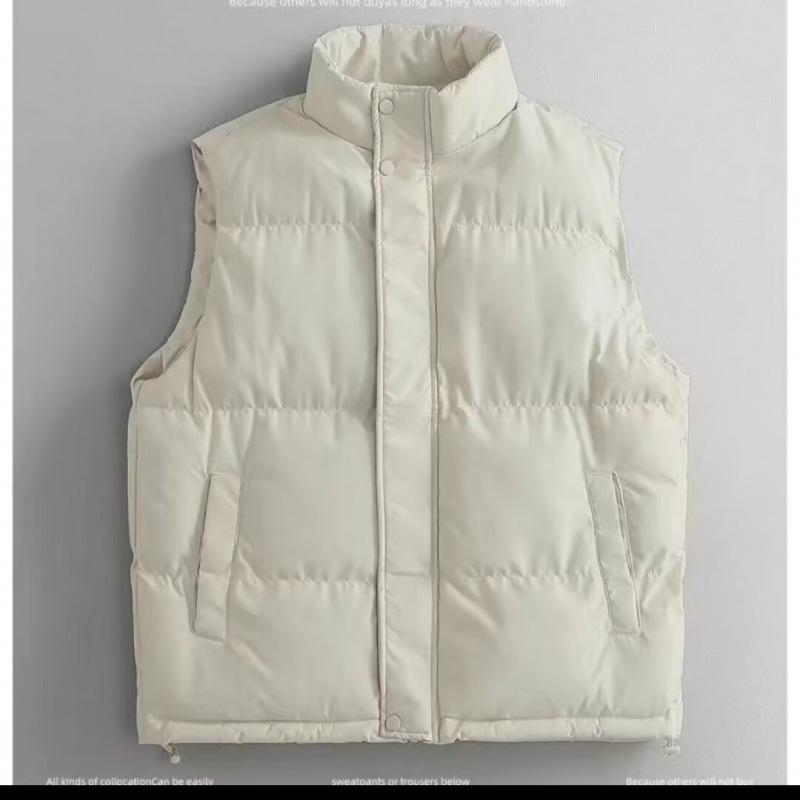 Unisex Korean Style Stand-Up Collar Cotton Vest - Slim Fit, Thickened, Warm, Sleeveless Outerwear for Autumn/Winter