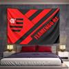 Diagonal Red and Black Stripes with Flamengo RJ Text and Crest. Patterned Tapestry for Bedroom and Living Room Home Decor