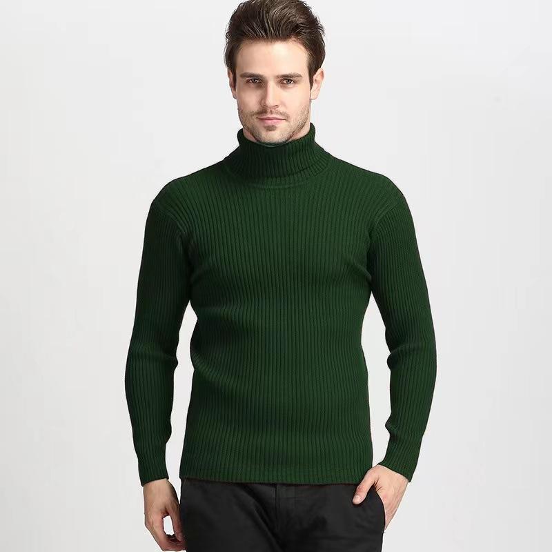 Men's High Neck Sweater Pullover Knitted Warm Casual Men Clothing Knitted Sweater Men