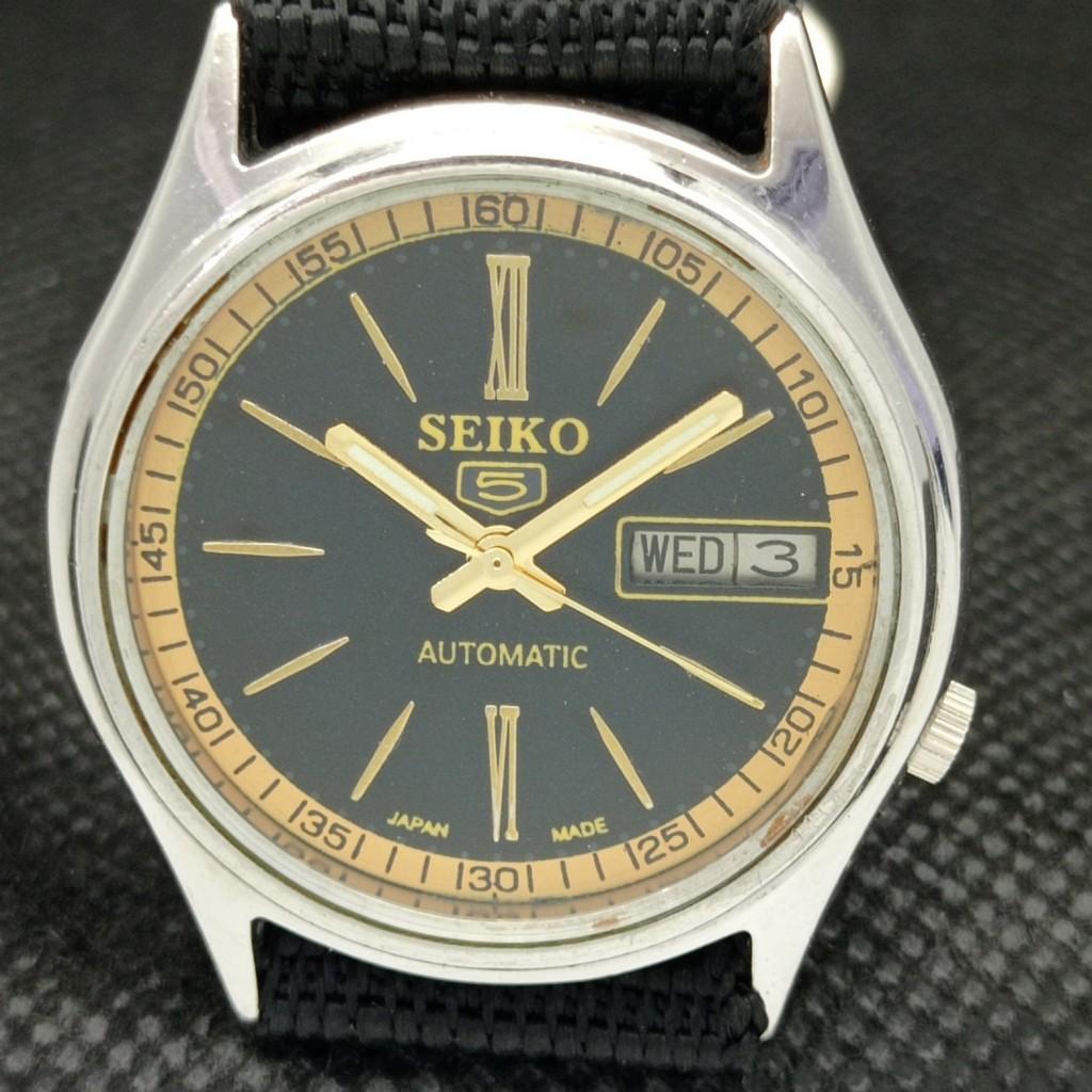 USED VINTAGE SEIKO 5 AUTOMATIC 7009A JAPAN MENS D/D BLACK WATCH 595a-a312373-2 SKU595a-a312373