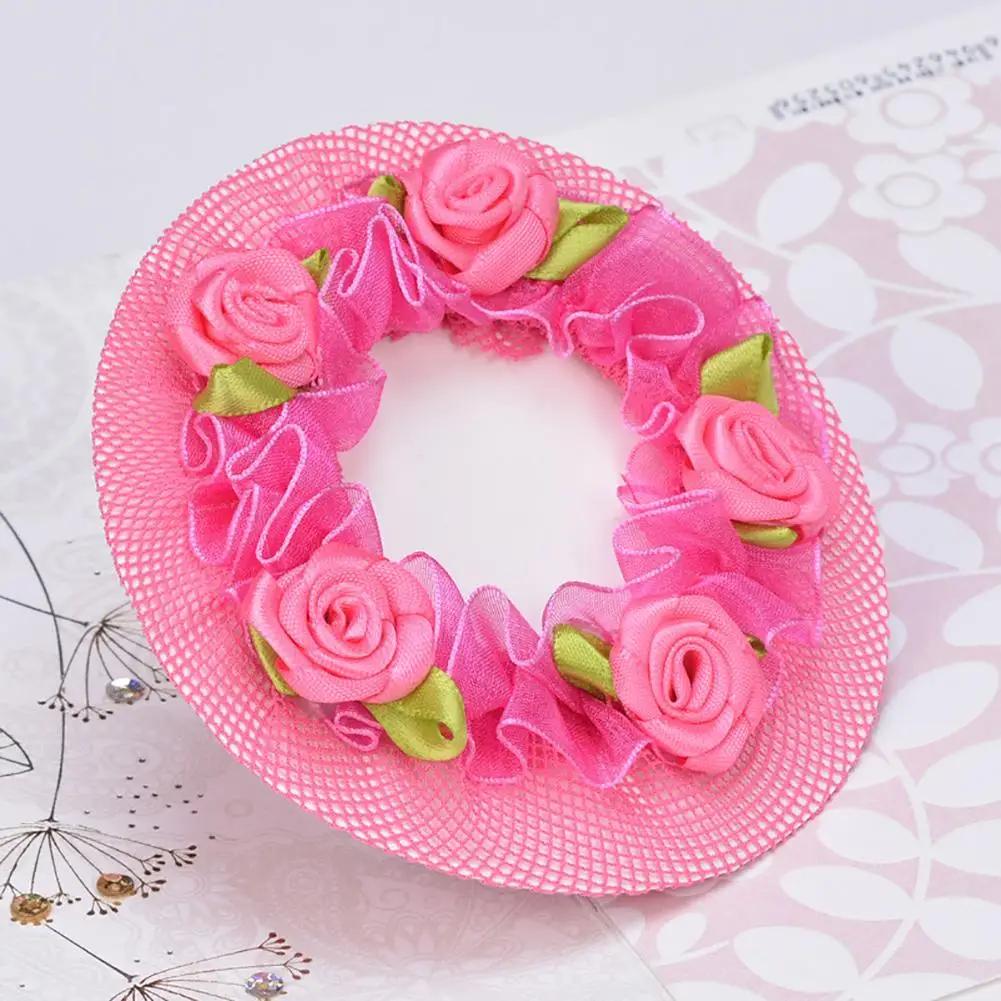 Women Girl Bun Cover Snood Hair Net Hair Nets Latin Ballet Dance Crochet Snoods Accessories With Flower