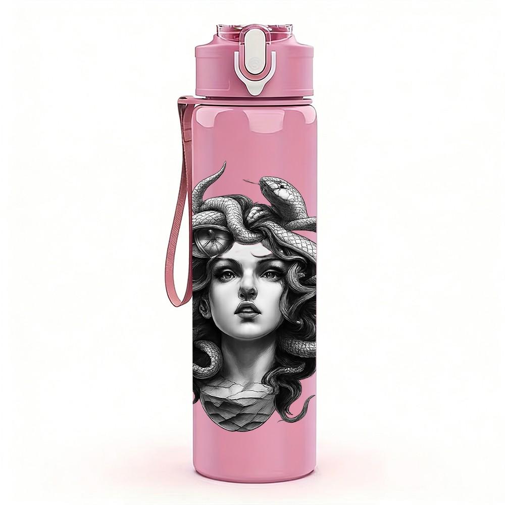 1PC Vintage Lady Sculpture Art 750ml Color Plastic Sports Water Bottle Leakproof Flip Straw Lid Suitable for Sports Office Home Use