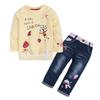 Girls Spring Autumn Long Sleeve Printed Sweatshirt and Denim Pants Set
