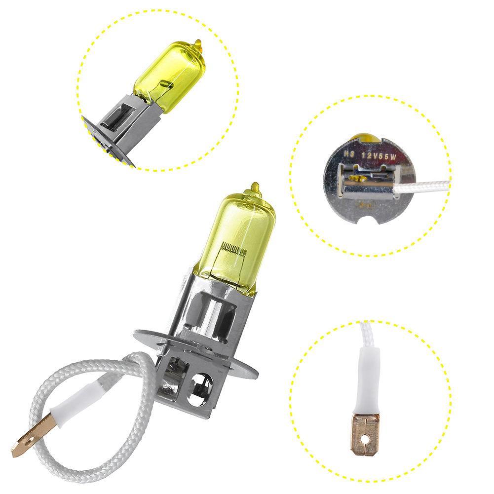 2Pcs H3 12V 55W 3000K Halogen Bulb Super Bright Yellow Fog Lights High Power Car Headlight Lamp Car Light Source Car Styling