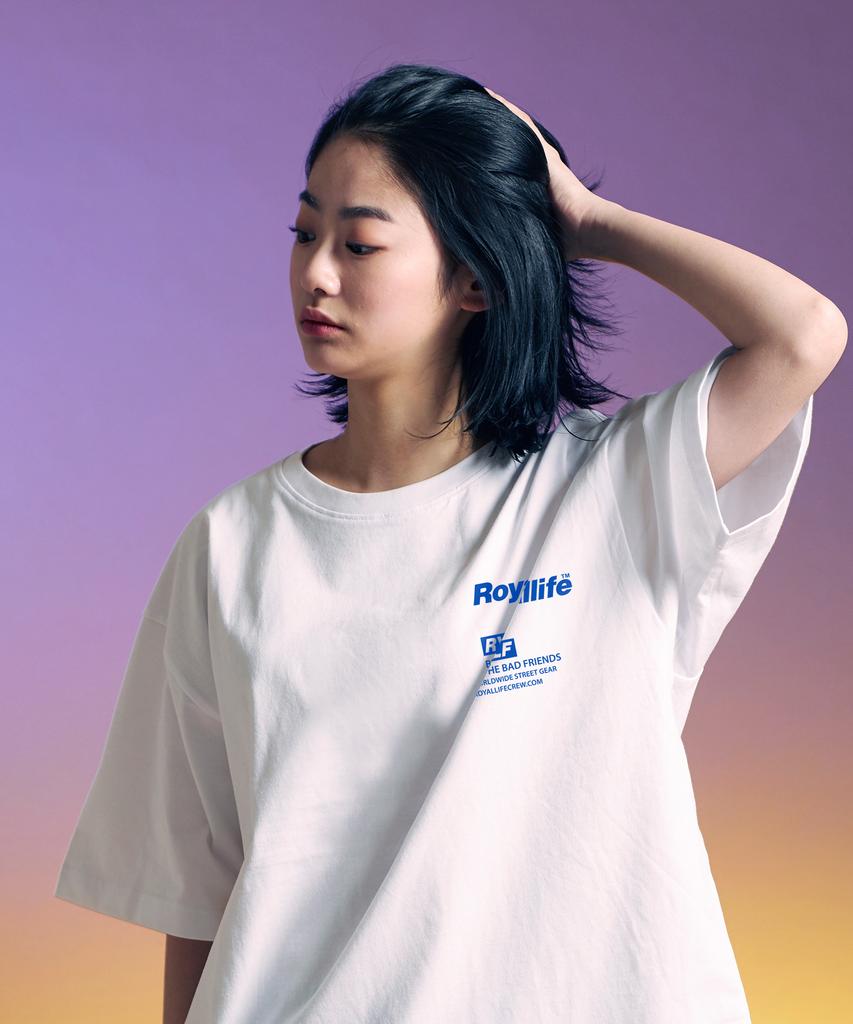 ROYALLIFE Rylf Box Logo Oversized Short Sleeve T-Shirt (Rl401 Rylf Box Logo Tee) - White