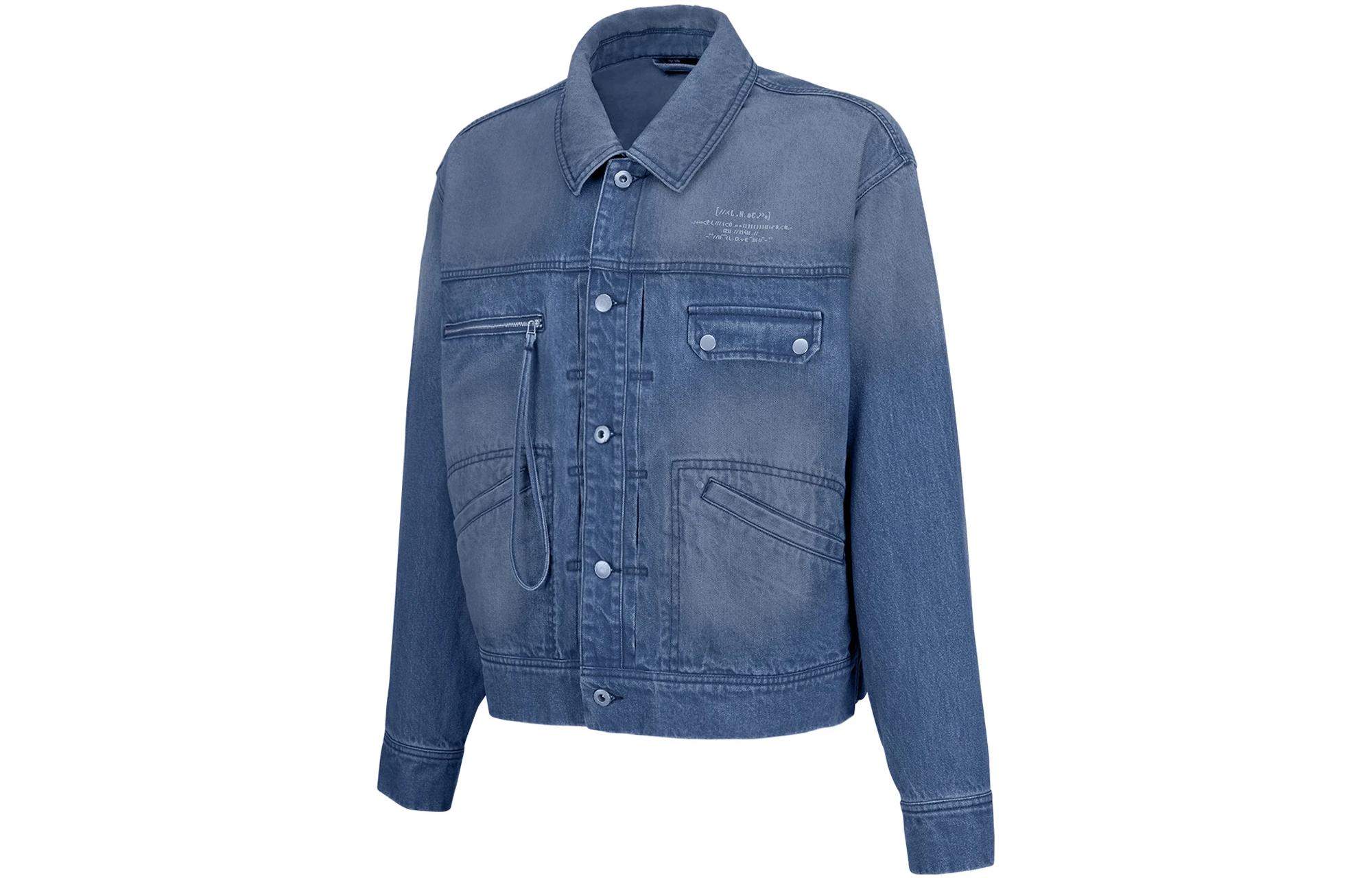 Li Ning Denim Jackets Unisex Blue Lapel Moderate Straight Fit AJDT069-3 L