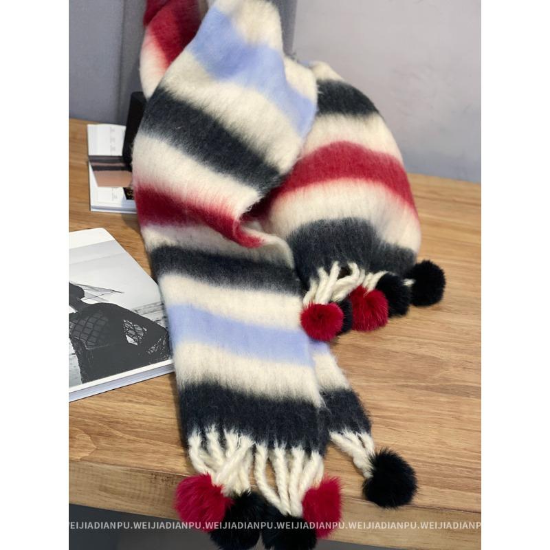 Only home, keep N strips for yourself! Real Rex Rabbit Hairball! Thick Hair Flu Pulled Tassel Striped Big Scarf Big