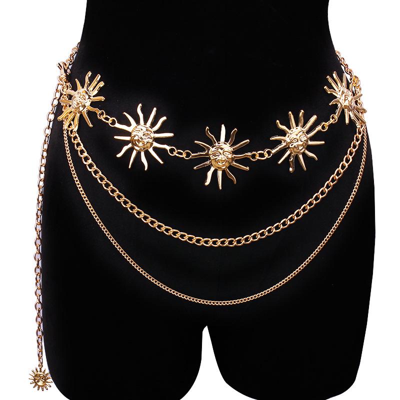 Sunflower Metal Waist Chain for Women - Adjustable European & American Style Waist Belt Ornament