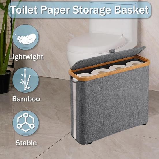 Toilet Paper Storage Basket Large Capacity Waterproof Multi-purpose Easy To Install Toilet Paper Storage Organizer with Lid
