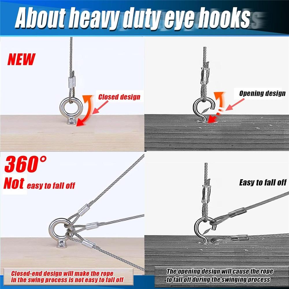 4Pcs M10 Self Tapping Eye Screws, 304 Stainless Steel Closed Loop Heavy Duty Eye Hooks, 700Lbs Load For Hammock Swing Yoga Punching Bag Hanging