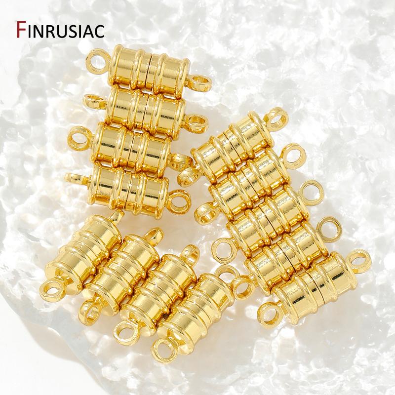 18K Gold Plated Brass Magnetic Clasps,Round Bamboo Joint End Clasp Connectors For DIY Bracelets Necklace Making Accessories