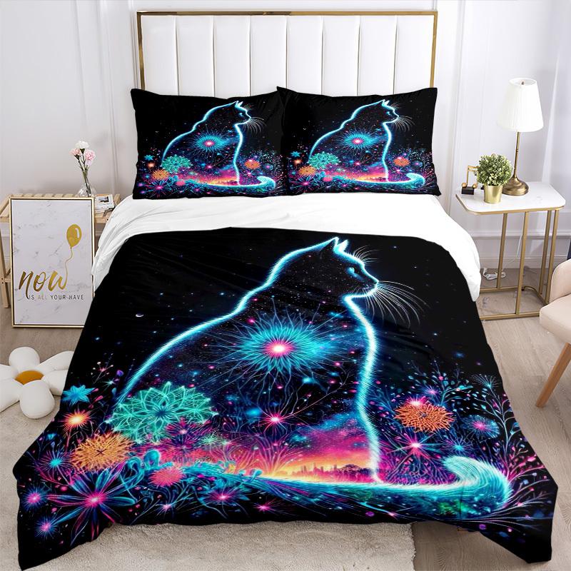3pcs Anime Cat Bedding Set - Includes One Quilt Cover and Two Pillowcases (No Core) - Festival Gift, Home Decor, Bedroom and Guest Room Deco
