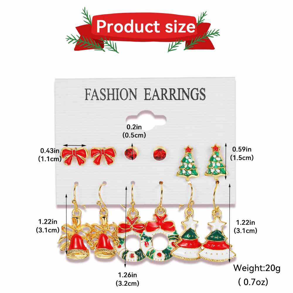 Christmas Series 6 Pairs Of Snowflake Bell Earring Combination Set Cross-border Cartoon Drip Oil Reindeer Santa Earrings