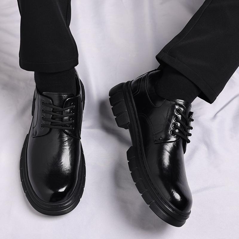 Fashion High End Brand Men's Leather Casual Shoes Thick Soled Wear-resistant Lace Up Men's Oxford Shoes Outdoor Trendy Workwear Shoes