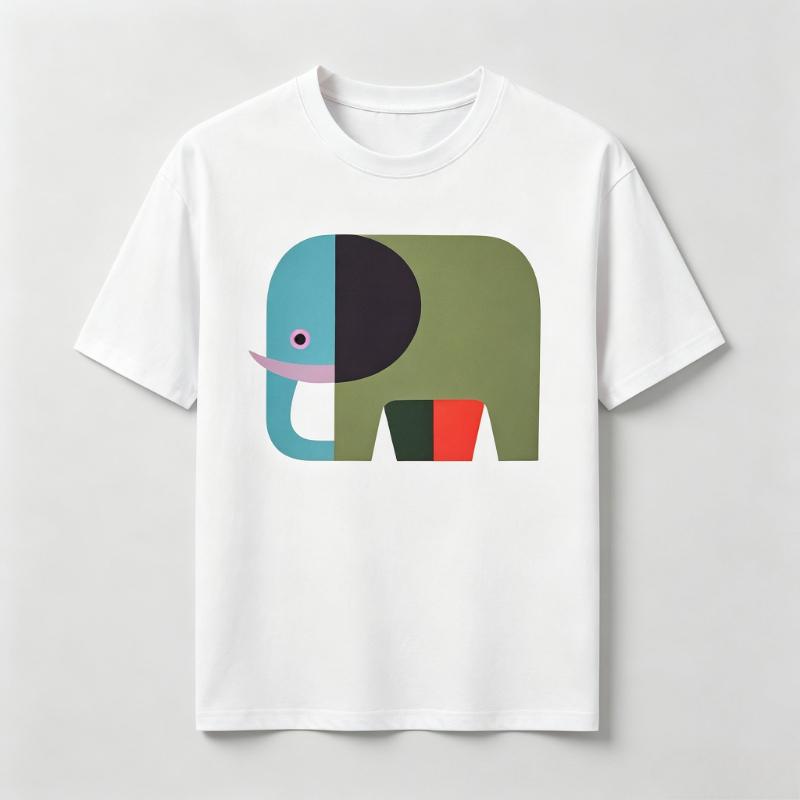 Verspieltes Abstraktes Elefanten T-Shirt Weiße Grafik Kurzarm Rundhals Für Spaß Sommer Streetwear Neuheit Trend Einzigartig Hipster