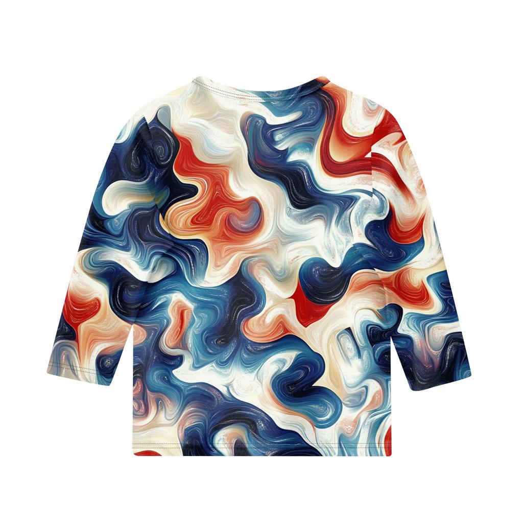 Print Tops For Youth Girls Round Neck 3/4 Sleeves T-Shirts Trendy Tops Outfit Tees Independence Day