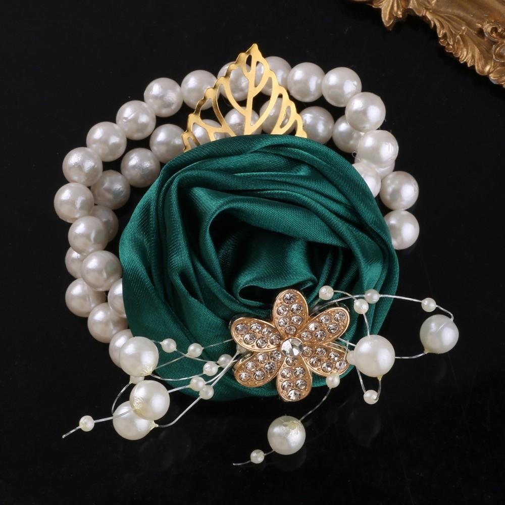 Ribbon Bridesmaid Wrist Flowers Artificial Rose Wedding Flower Bracelet Wedding Party зелёный