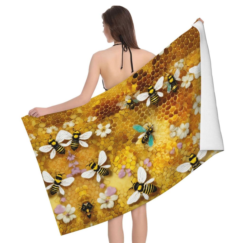 Sunflower Bees Print Beach Towel Quick Dry Absorbent Bath Towel Super Soft for Pool,Beach,Bath,Gym,Travel,Spa,Sport, Yoga Mat